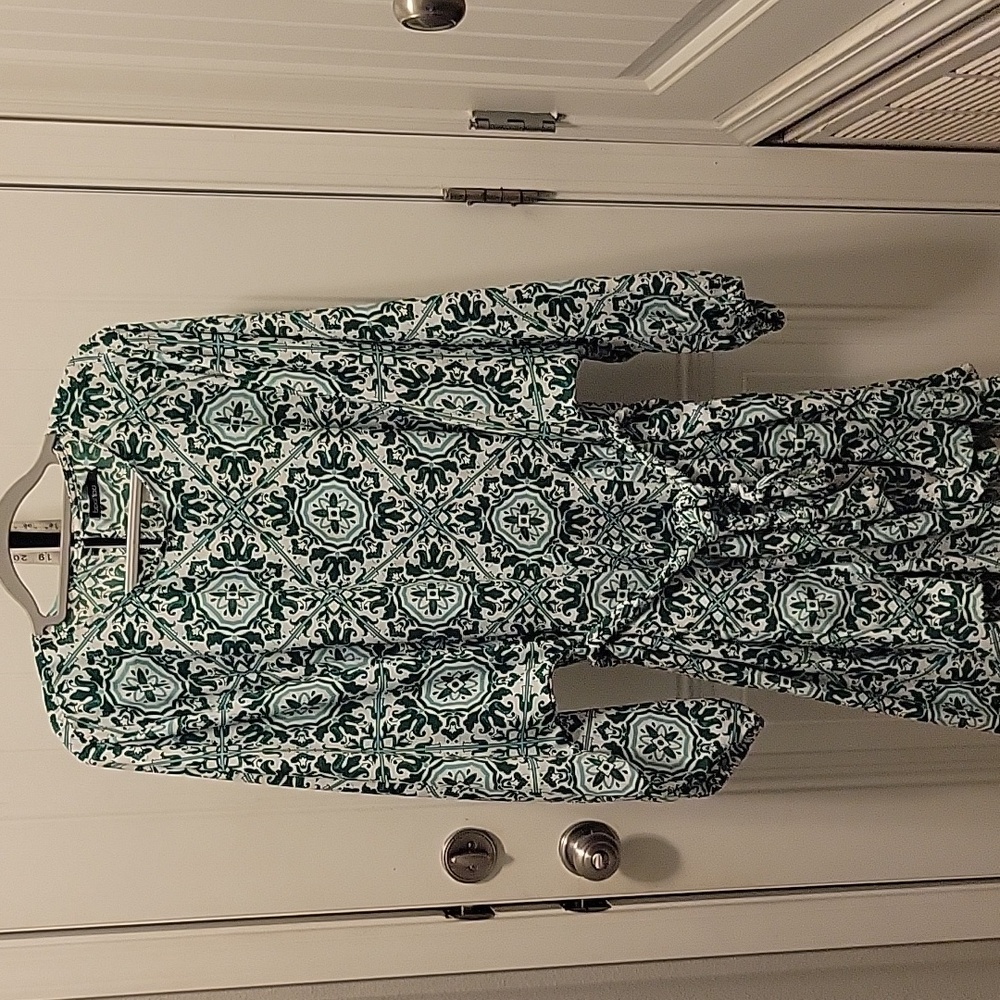 Green white damask dress